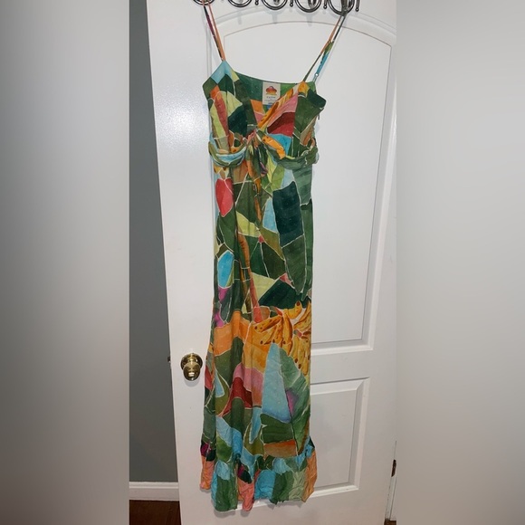 New! Farm Rio x Anthropologie Printed Tie-Front Ruffle Maxi Dress 🌴☀️ Small - Picture 8 of 15